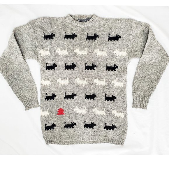 Vintage 80s Concepts Womens Scottie Dog Scottish Terrier Grey Wool Knit Sweater - Picture 2 of 7